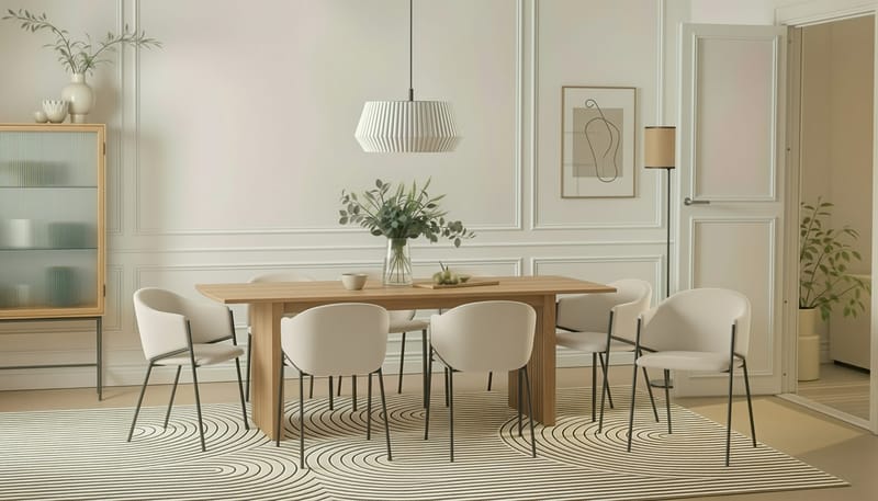 Richeto Matbord 240 cm med 8 Filip Matstolar - Naturlig finish / Vit Bouclé - Möbler - Bord & matgrupper - Matgrupper