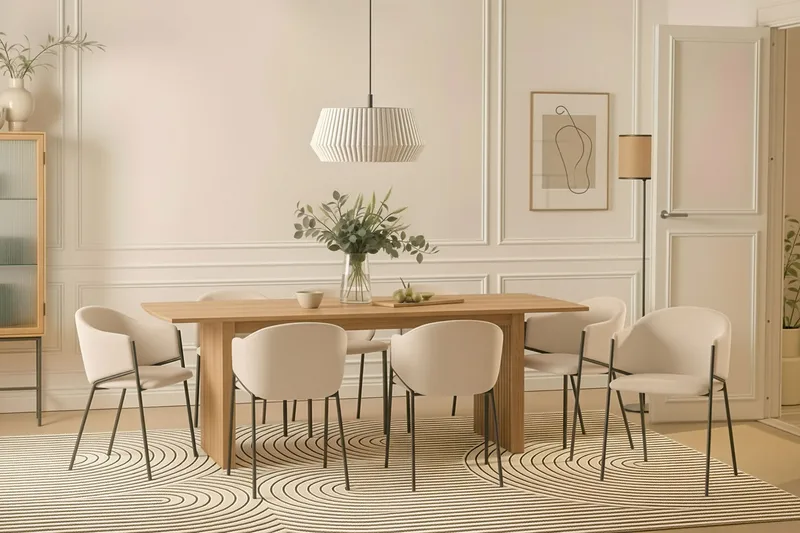 Richeto Matbord 240 cm med 8 Filip Matstolar - Naturlig finish / Vit Bouclé - Möbler - Bord & matgrupper - Matgrupper