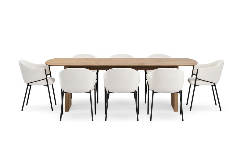Richeto Matbord 240 cm med 8 Filip Matstolar - Naturlig finish / Vit Bouclé - Möbler - Bord & matgrupper - Matgrupper