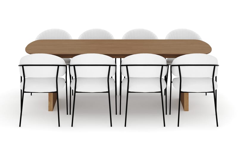 Richeto Matbord 240 cm med 8 Karol Matstolar - Naturlig finish / Vit Bouclé - Möbler - Bord & matgrupper - Matgrupper