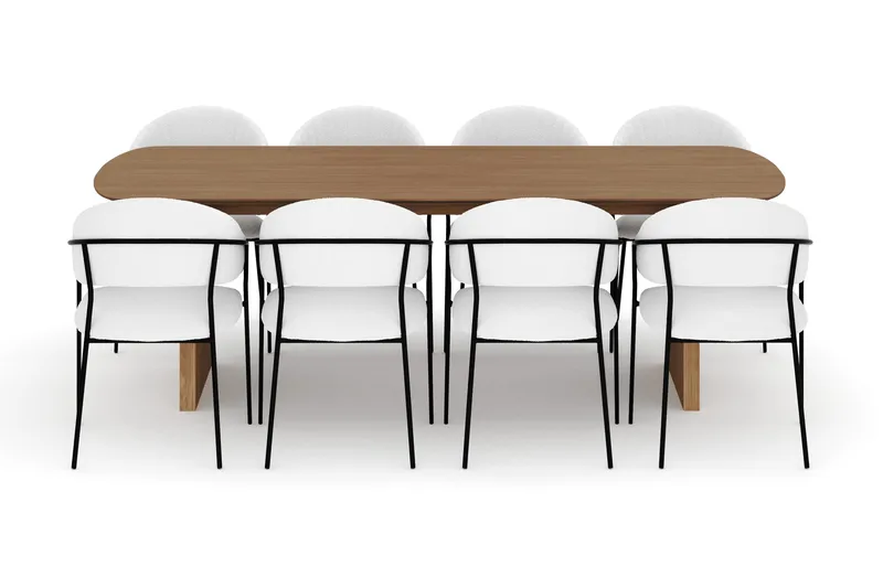 Richeto Matbord 240 cm med 8 Karol Matstolar - Naturlig finish / Vit Bouclé - Möbler - Bord & matgrupper - Matgrupper