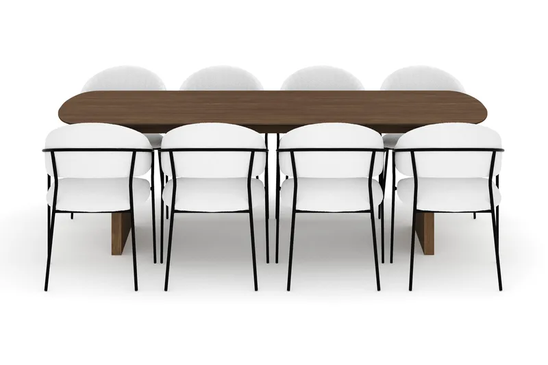 Richeto Matbord 240 cm med 8 Karol Matstolar - Rökt ek / Vit Bouclé - Möbler - Bord & matgrupper - Matgrupper