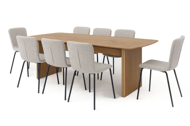 Richeto Matbord 240 cm med 8 Katy Matstolar, Ek