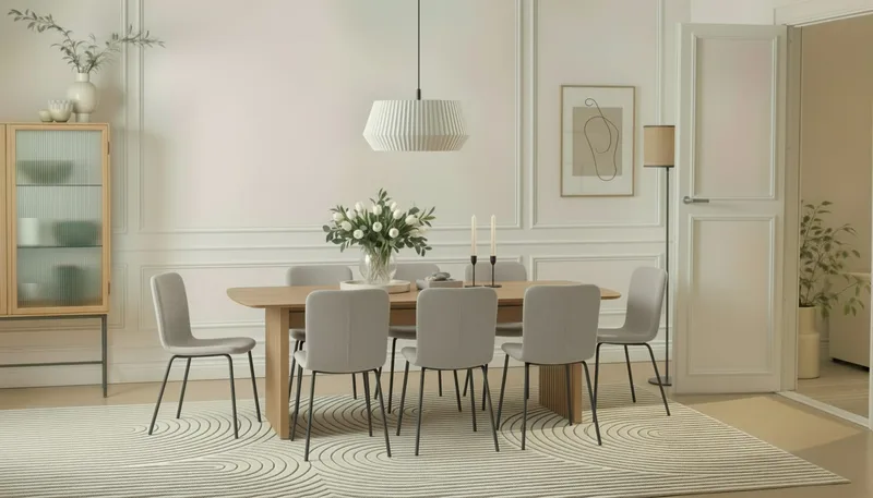 Richeto Matbord 240 cm med 8 Katy Matstolar - Naturlig finish / Greige Bouclé / Metallben Svart - Möbler - Bord & matgrupper - Matgrupper