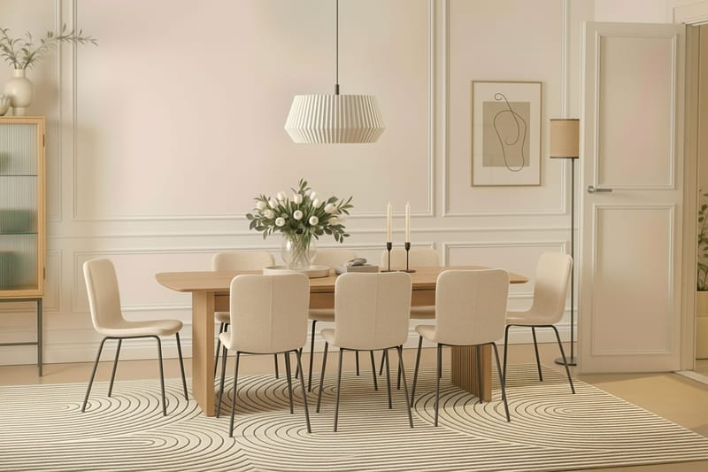 Richeto Matbord 240 cm med 8 Katy Matstolar - Naturlig finish / Vit Bouclé / Metallben Svart - Möbler - Bord & matgrupper - Matgrupper