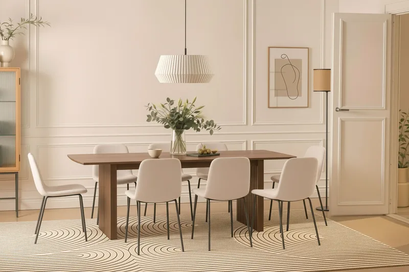 Richeto Matbord 240 cm med 8 Katy Matstolar - Rökt ek / Vit Bouclé - Möbler - Bord & matgrupper - Matgrupper