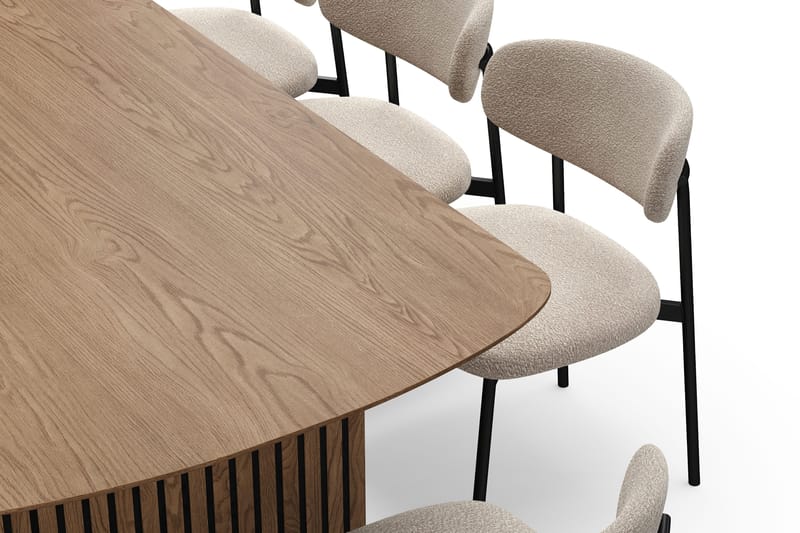Richeto Matbord 240 cm med 8 Lucy Matstolar - Naturlig finish / Greige Bouclé / Metallben Svart - Möbler - Bord & matgrupper - Matgrupper