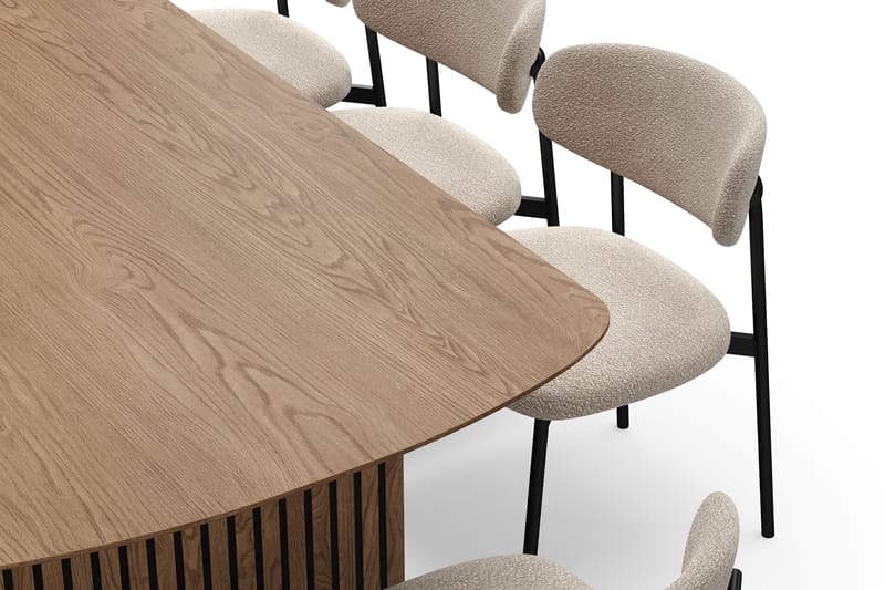 Richeto Matbord 240 cm med 8 Lucy Matstolar - Naturlig finish / Greige Bouclé / Metallben Svart - Möbler - Bord & matgrupper - Matgrupper