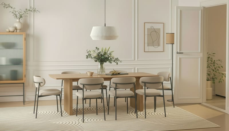 Richeto Matbord 240 cm med 8 Lucy Matstolar - Naturlig finish / Greige Bouclé / Metallben Svart - Möbler - Bord & matgrupper - Matgrupper