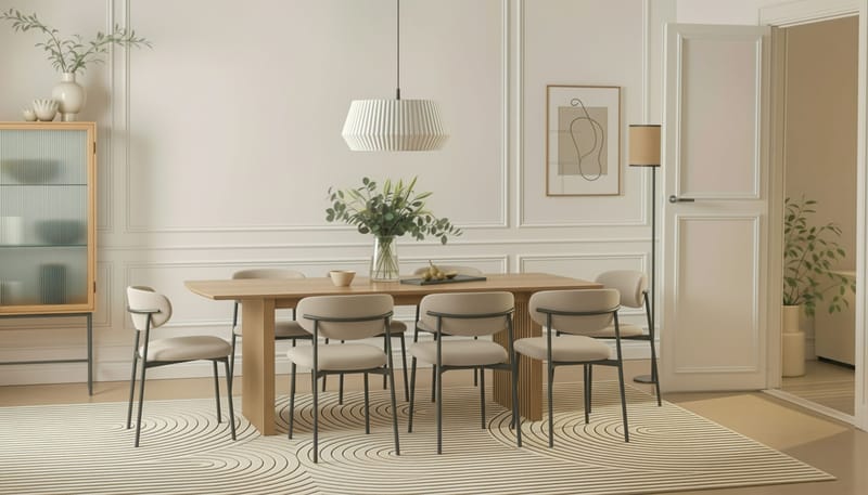 Richeto Matbord 240 cm med 8 Lucy Matstolar - Naturlig finish / Greige Bouclé / Metallben Svart - Möbler - Bord & matgrupper - Matgrupper