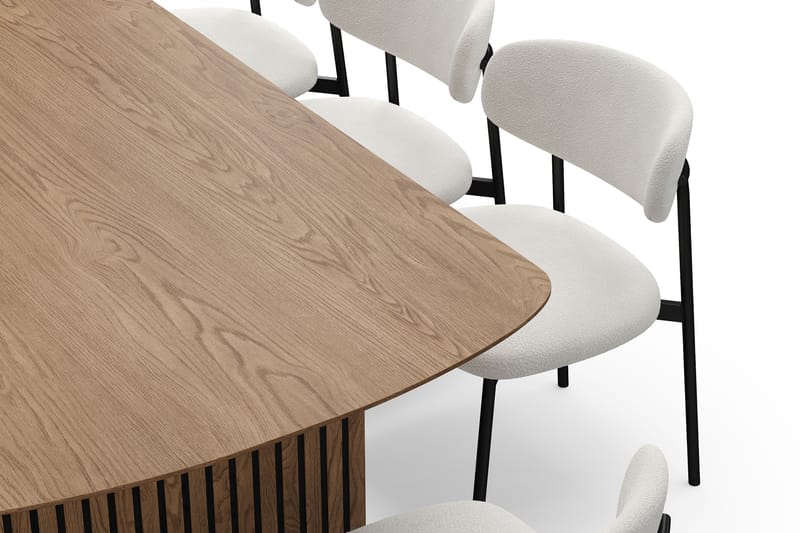 Richeto Matbord 240 cm med 8 Lucy Matstolar - Naturlig finish / Vit Bouclé / Metallben Svart - Möbler - Bord & matgrupper - Matgrupper