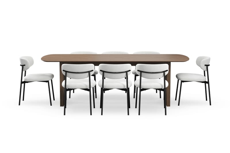 Richeto Matbord 240 cm med 8 Lucy Matstolar - Rökt ek / Vit Bouclé - Möbler - Bord & matgrupper - Matgrupper