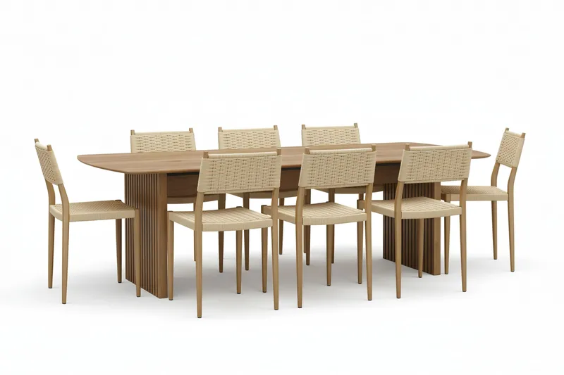 Richeto Matbord 240 cm med 8 st Jamna Matstolar, Brun