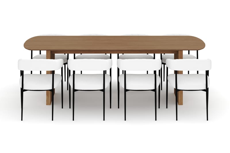Richeto Matbord 240 cm med 8 Velma Matstolar - Naturlig finish / Vit Bouclé - Möbler - Bord & matgrupper - Matgrupper