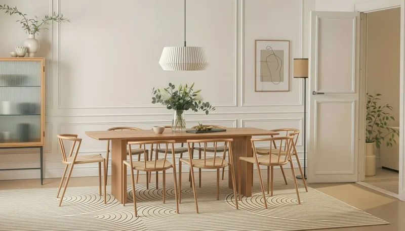 Richeto Matbord 240 cm med 8 Winston Matstolar - Naturlig finish / Beige / Metallben Ek - Möbler - Bord & matgrupper - Matgrupper