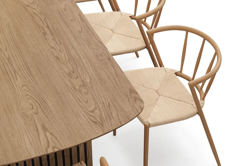 Richeto Matbord 240 cm med 8 Winston Matstolar - Naturlig finish / Beige / Metallben Ek - Möbler - Bord & matgrupper - Matgrupper