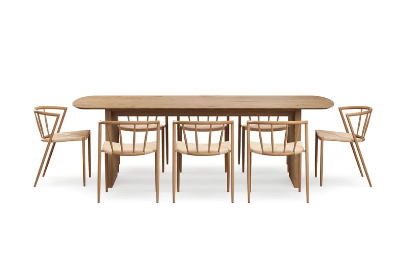 Richeto Matbord 240 cm med 8 Winston Matstolar - Naturlig finish / Beige / Metallben Ek - Möbler - Bord & matgrupper - Matgrupper