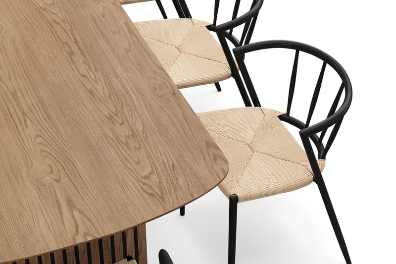 Richeto Matbord 240 cm med 8 Winston Matstolar - Naturlig finish / Beige / Metallben Svart - Möbler - Bord & matgrupper - Matgrupper