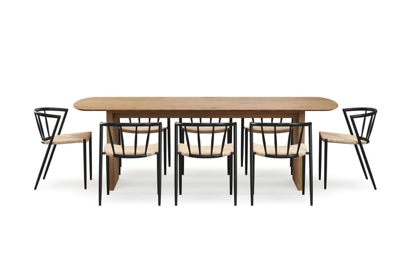Richeto Matbord 240 cm med 8 Winston Matstolar - Naturlig finish / Beige / Metallben Svart - Möbler - Bord & matgrupper - Matgrupper