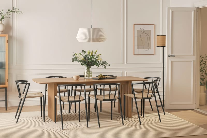 Richeto Matbord 240 cm med 8 Winston Matstolar - Naturlig finish / Beige / Metallben Svart - Möbler - Bord & matgrupper - Matgrupper