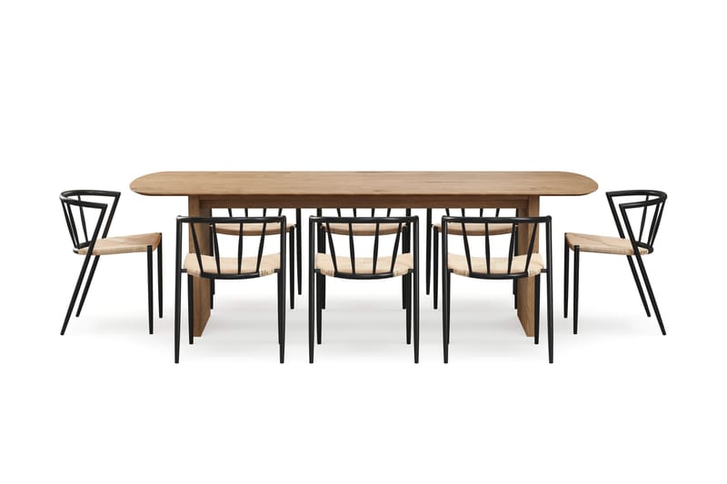 Richeto Matbord 240 cm med 8 Winston Matstolar - Naturlig finish / Beige / Metallben Svart - Möbler - Bord & matgrupper - Matgrupper