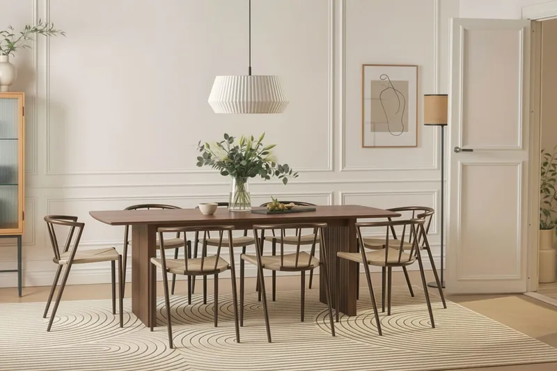 Richeto Matbord 240 cm med 8 Winston Matstolar - Rökt ek / Beige / Metallben Rökt ek - Möbler - Bord & matgrupper - Matgrupper