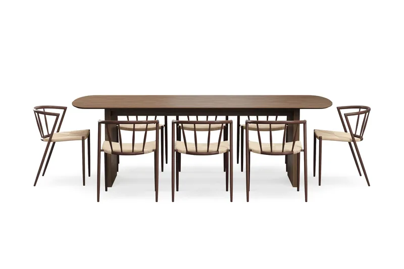 Richeto Matbord 240 cm med 8 Winston Matstolar - Rökt ek / Beige / Metallben Rökt ek - Möbler - Bord & matgrupper - Matgrupper