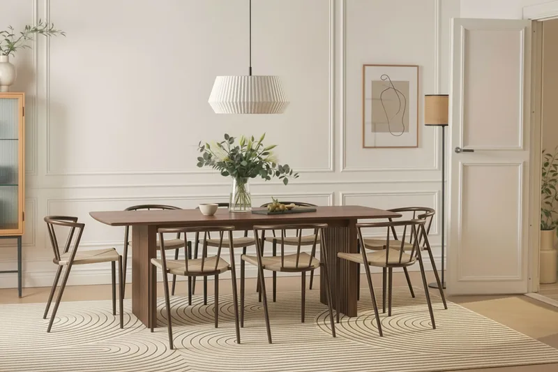 Richeto Matbord 240 cm med 8 Winston Matstolar - Rökt ek / Beige / Metallben Rökt ek - Möbler - Bord & matgrupper - Matgrupper