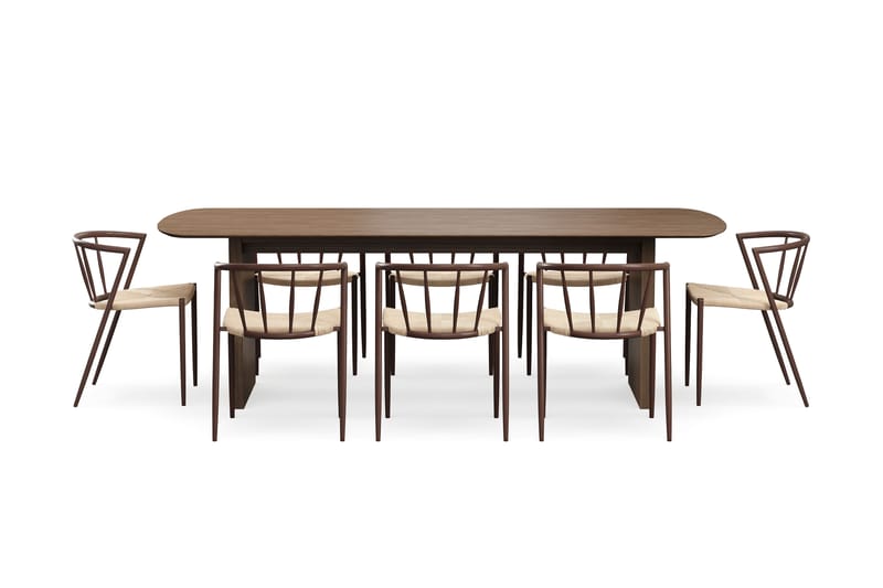 Richeto Matbord 240 cm med 8 Winston Matstolar - Rökt ek / Beige / Metallben Rökt ek - Möbler - Bord & matgrupper - Matgrupper