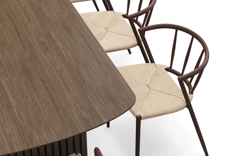 Richeto Matbord 240 cm med 8 Winston Matstolar - Rökt ek / Beige / Metallben Rökt ek - Möbler - Bord & matgrupper - Matgrupper