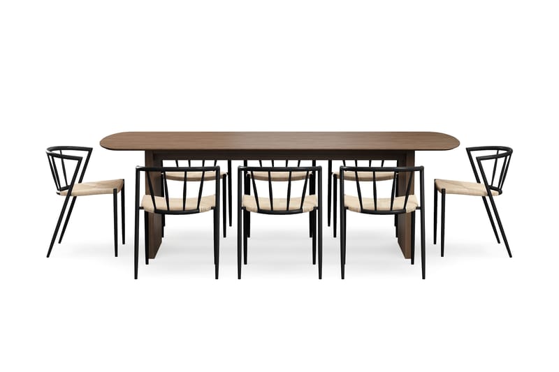 Richeto Matbord 240 cm med 8 Winston Matstolar - Rökt ek / Beige / Metallben Svart - Möbler - Bord & matgrupper - Matgrupper