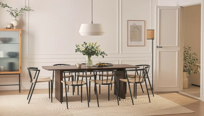 Richeto Matbord 240 cm med 8 Winston Matstolar - Rökt ek / Beige / Metallben Svart - Möbler - Bord & matgrupper - Matgrupper