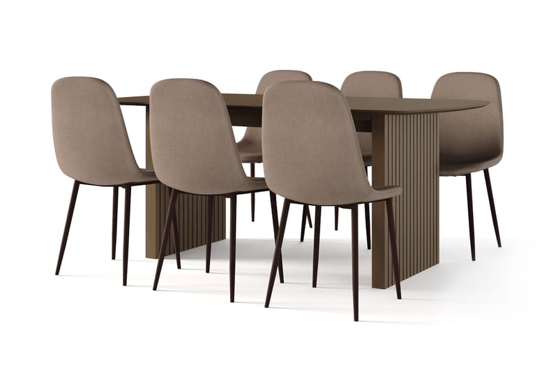 Richeto Matbord Rökt Ek 180 cm valnöt +  6 st Nibe stol brun med valnöt ben, Brun