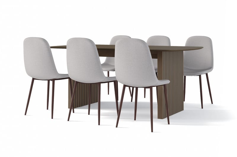 Richeto Matbord Rökt Ek 180 cm valnöt +  6 st Nibe stol grå med valnöt ben, Brun/Grå