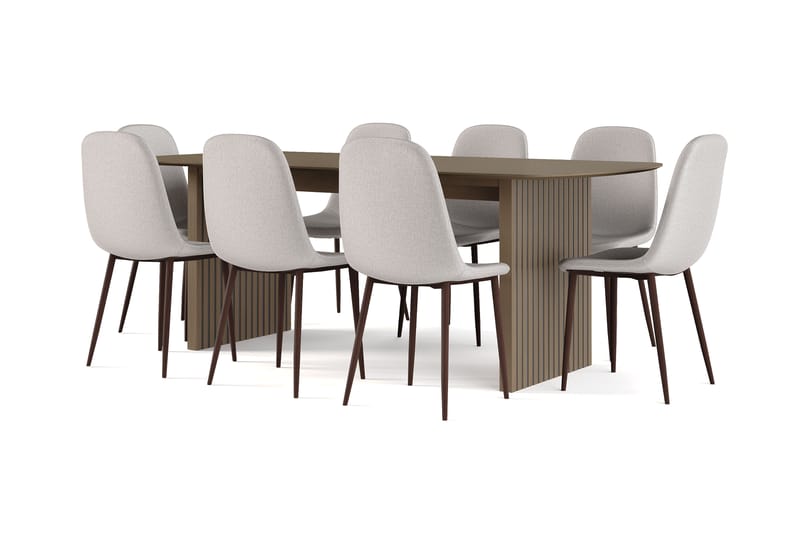 Richeto Matbord Rökt Ek 210 cm valnöt +  8 st Nibe stol grå med valnöt ben, Brun/Grå