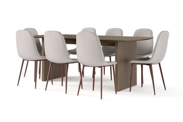 Richeto Matbord Rökt Ek 210 cm valnöt +  8 st Nibe stol beige med valnöt ben - Brun/Beige - Möbler - Bord & matgrupper - Matgrupper