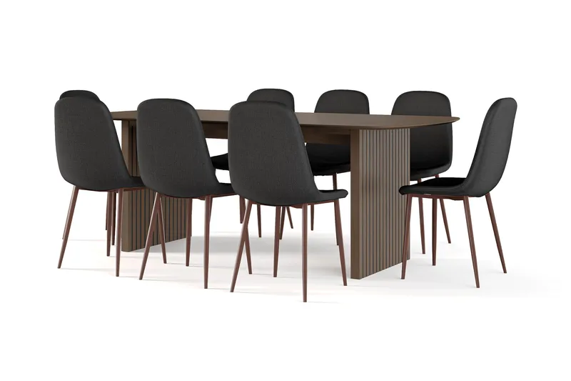 Richeto Matbord Rökt Ek 210 cm valnöt +  8 st Nibe stol svart med valnöt ben - Brun/Svart - Möbler - Bord & matgrupper - Matgrupper
