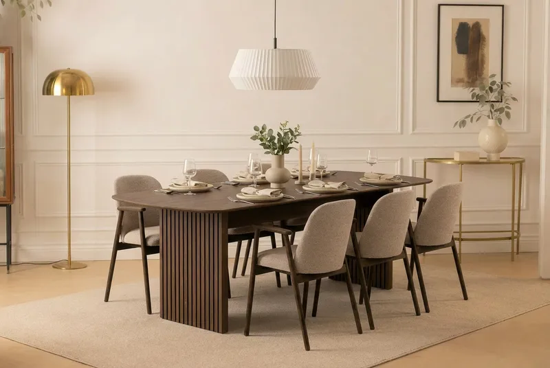 Richeto Matbord Rökt Ek 240 cm med 6 Reciclar Matstolar - Rökt ek/ Greige - Möbler - Bord & matgrupper - Matgrupper