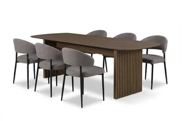 Richeto Matbord Rökt Ek 240 cm med 6 Sawako Greige Stolar - Rökt ek - Möbler - Bord & matgrupper - Matgrupper