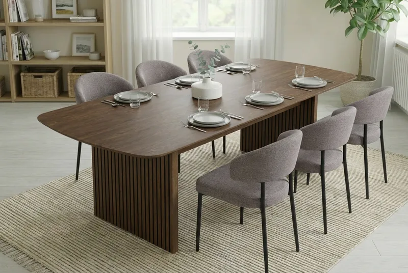 Richeto Matbord Rökt Ek 240 cm med 6 Sawako Greige Stolar - Rökt ek/Greige - Möbler - Bord & matgrupper - Matgrupper