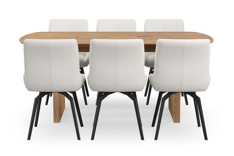 Richeto Matgrupp 180 cm med 6 Mora Snurrstolar - Naturlig finish/Ljusbeige - Möbler - Bord & matgrupper - Matgrupper