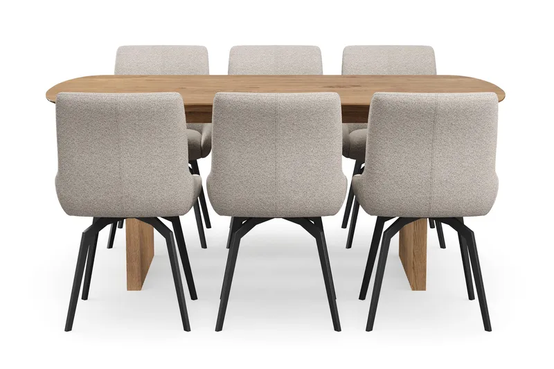 Richeto Matgrupp 180 cm med 6 Mora Snurrstolar - Naturlig finish/Mörkbeige - Möbler - Bord & matgrupper - Matgrupper