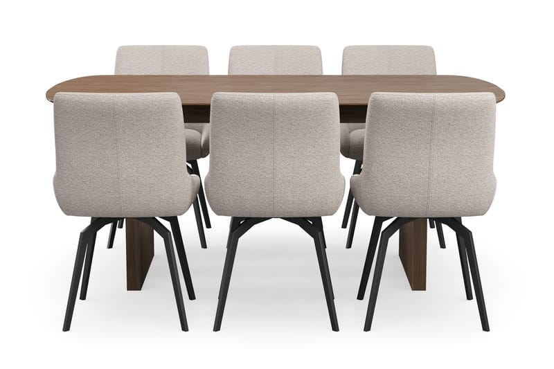 Richeto Matgrupp 180 cm med 6 Mora Snurrstolar - Rökt ek/Mörkbeige - Möbler - Bord & matgrupper - Matgrupper