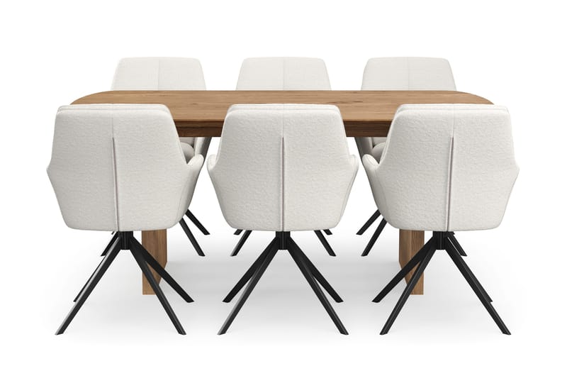 Richeto Matgrupp 180 cm med 6 Torsby Snurrstolar - Naturlig finish/Ljusbeige - Möbler - Bord & matgrupper - Matgrupper