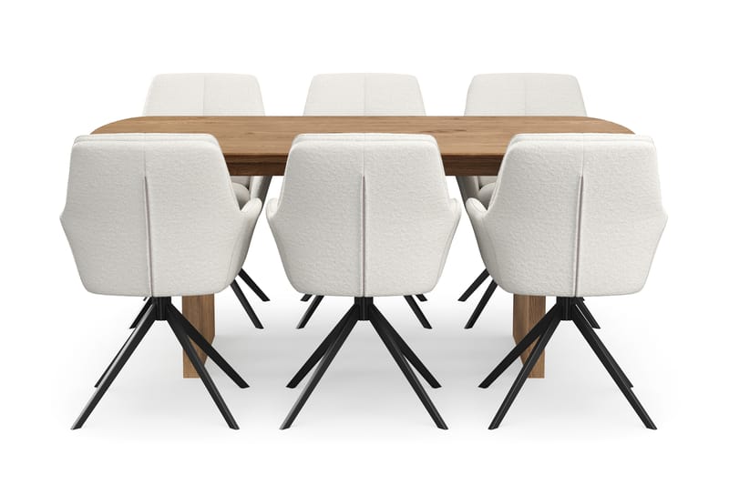 Richeto Matgrupp 180 cm med 6 Torsby Snurrstolar - Naturlig finish/Ljusbeige - Möbler - Bord & matgrupper - Matgrupper