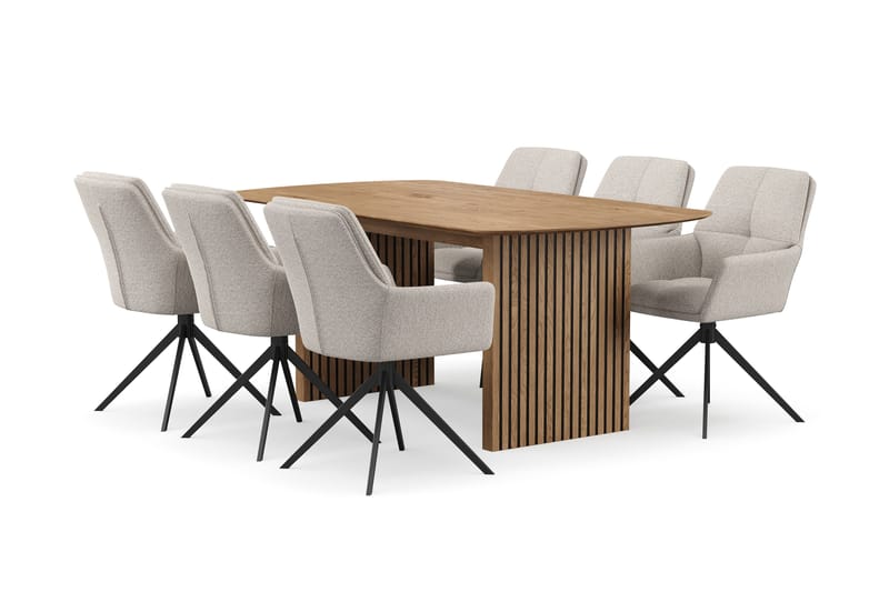Richeto Matgrupp 180 cm med 6 Torsby Snurrstolar - Naturlig finish/Mörkbeige - Möbler - Bord & matgrupper - Matgrupper