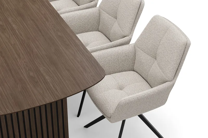 Richeto Matgrupp 180 cm med 6 Torsby Snurrstolar - Rökt ek/Mörkbeige - Möbler - Bord & matgrupper - Matgrupper