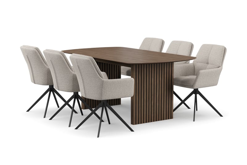 Richeto Matgrupp 180 cm med 6 Torsby Snurrstolar - Rökt ek/Mörkbeige - Möbler - Bord & matgrupper - Matgrupper