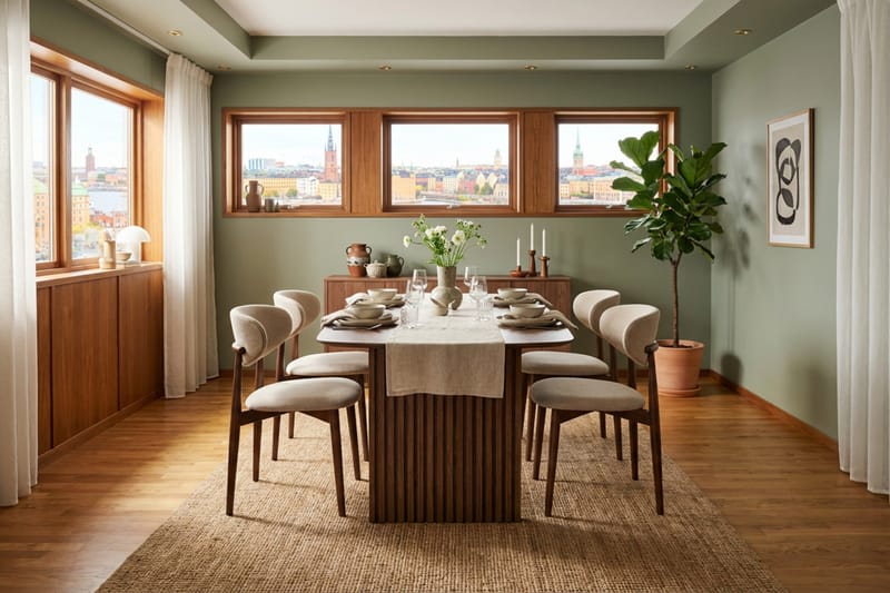 Richeto Matgrupp 180 cm Rökt ek med 4 Molly Matstolar - Rökt ek/Beige - Möbler - Bord & matgrupper - Matgrupper