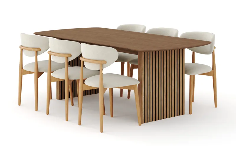 Richeto Matgrupp 210 cm Ek med 6 Molly Matstolar - Ek/Beige - Möbler - Bord & matgrupper - Matgrupper
